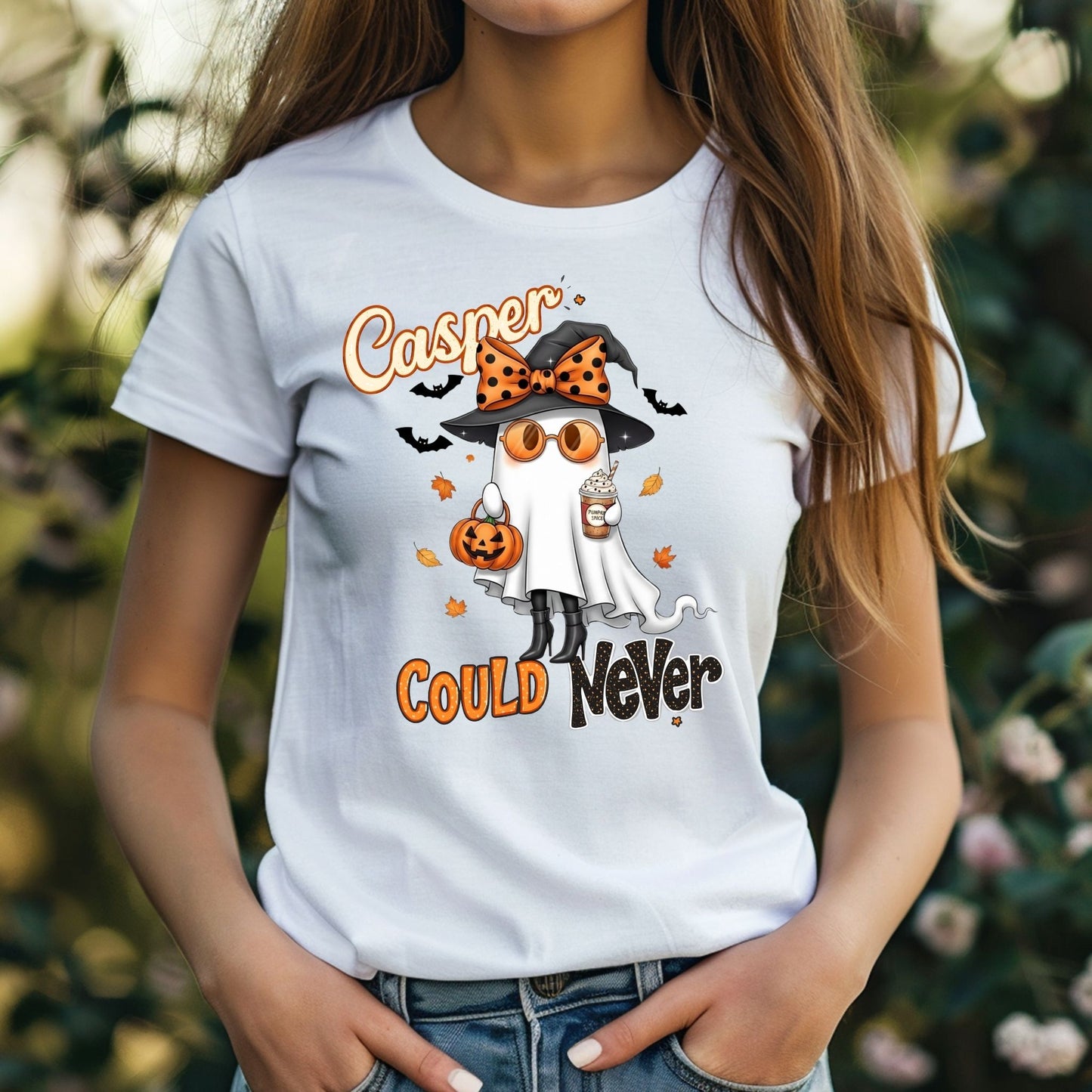 Casper Could Never Halloween T-Shirt – Cute Girly Ghost Pumpkin Spice Graphic Tee