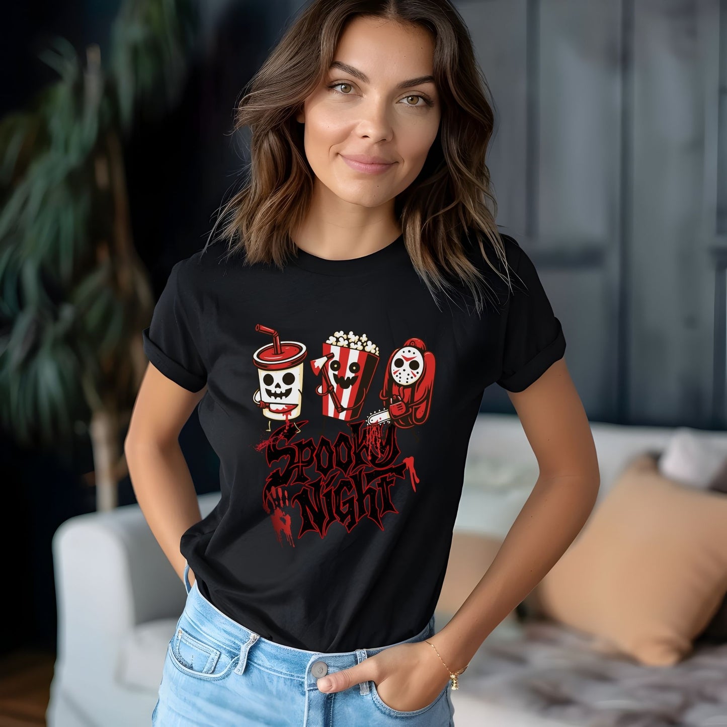 Spooky Night Halloween T-Shirt – Scary Movie Snack Horror Graphic Tee
