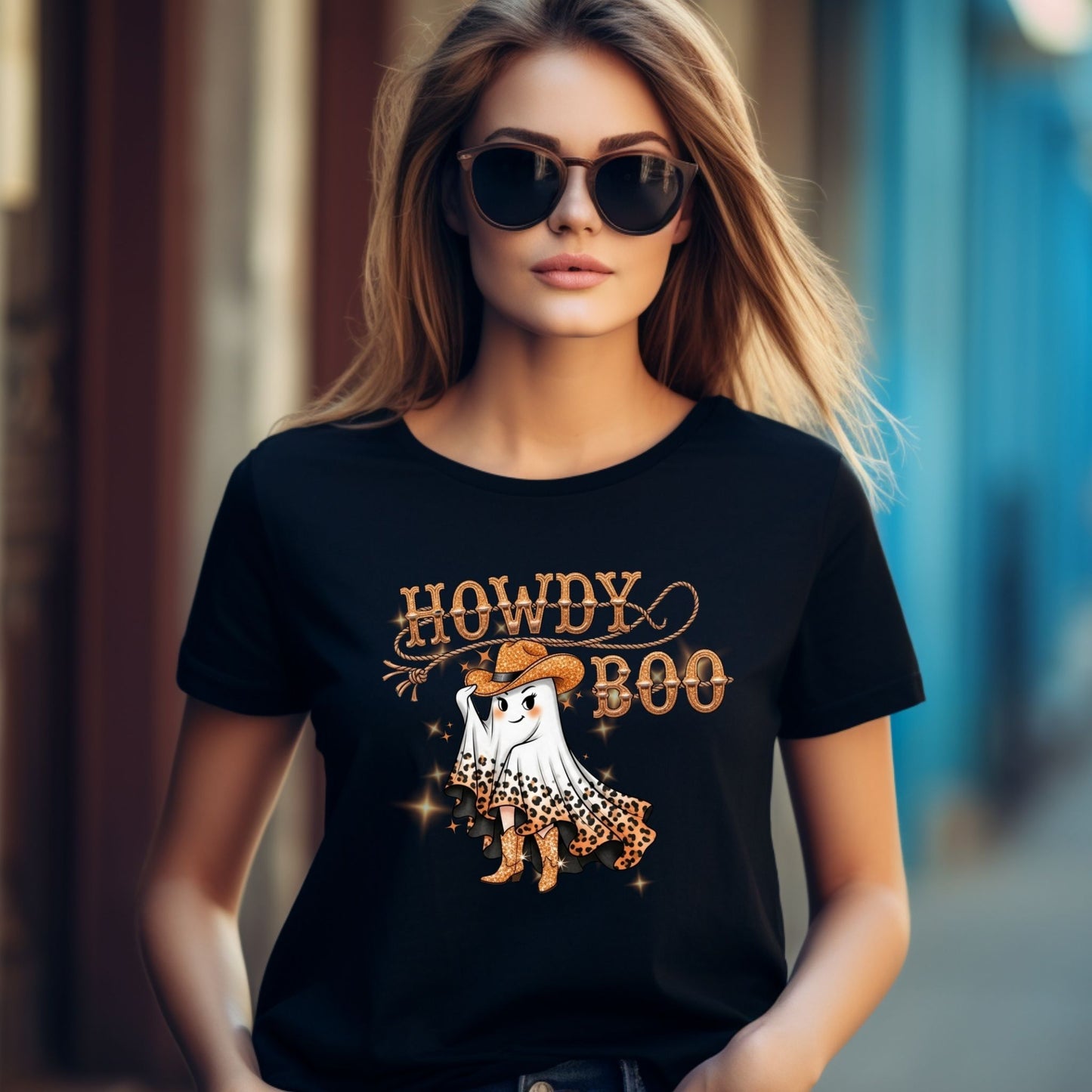Howdy Boo Western Halloween T-Shirt – Sparkly Cowgirl Ghost Graphic Tee