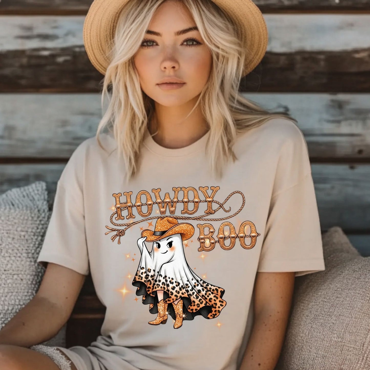 Howdy Boo Western Halloween T-Shirt – Sparkly Cowgirl Ghost Graphic Tee