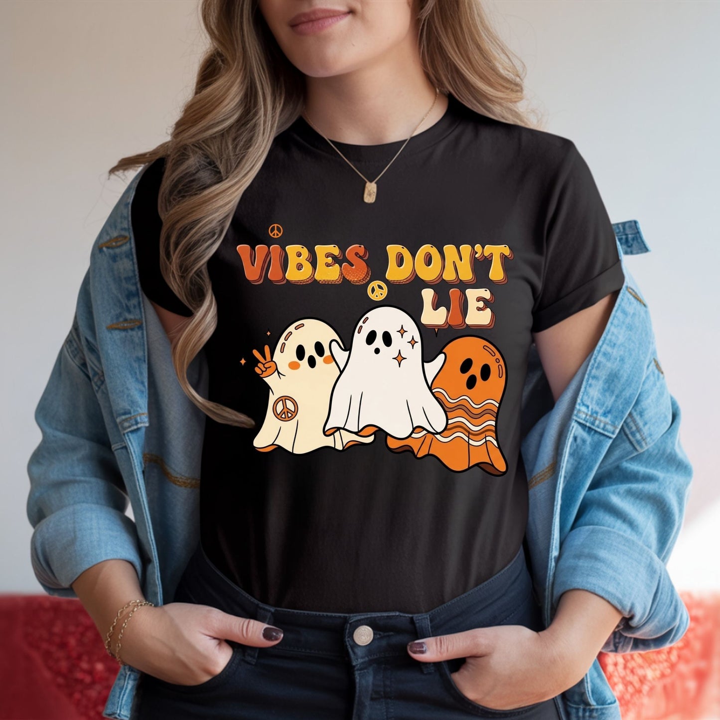 Vibes Don’t Lie Retro Halloween Ghost T-Shirt – Peace & Groovy Fall Tee