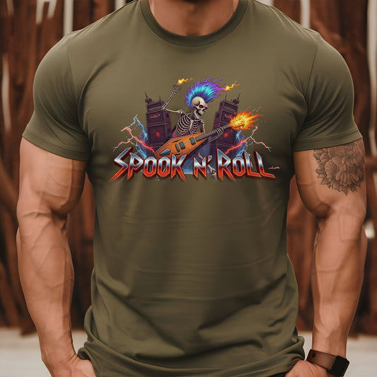 Spook N’ Roll – Skeleton Rock Guitar Halloween T-Shirt - Designs By Dice