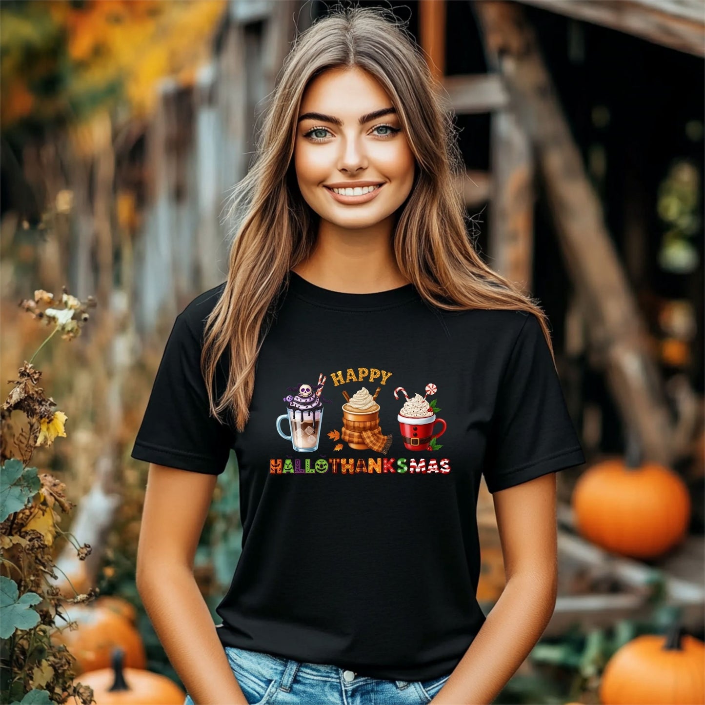 Happy Hallothanksmas – Halloween, Thanksgiving & Christmas Holiday T-Shirt