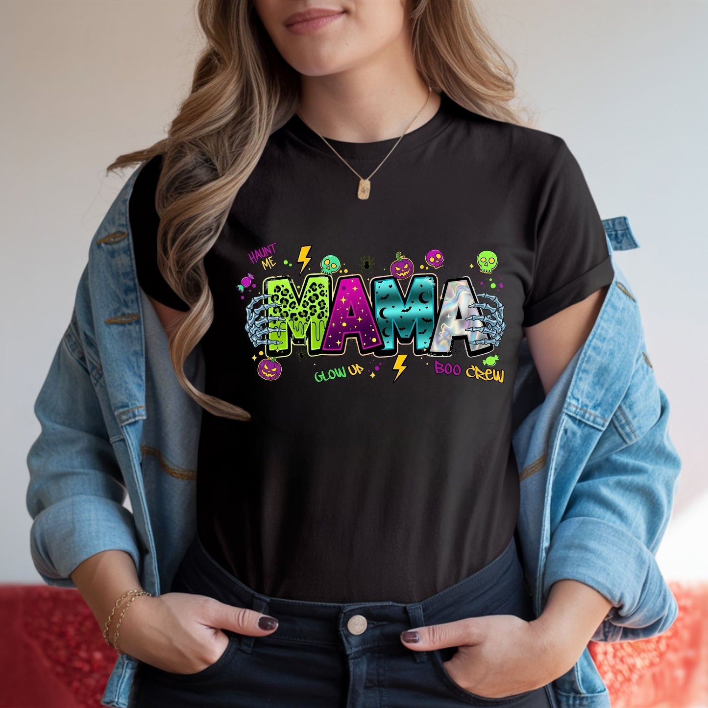 Neon Glow Halloween Mama Graphic Tee