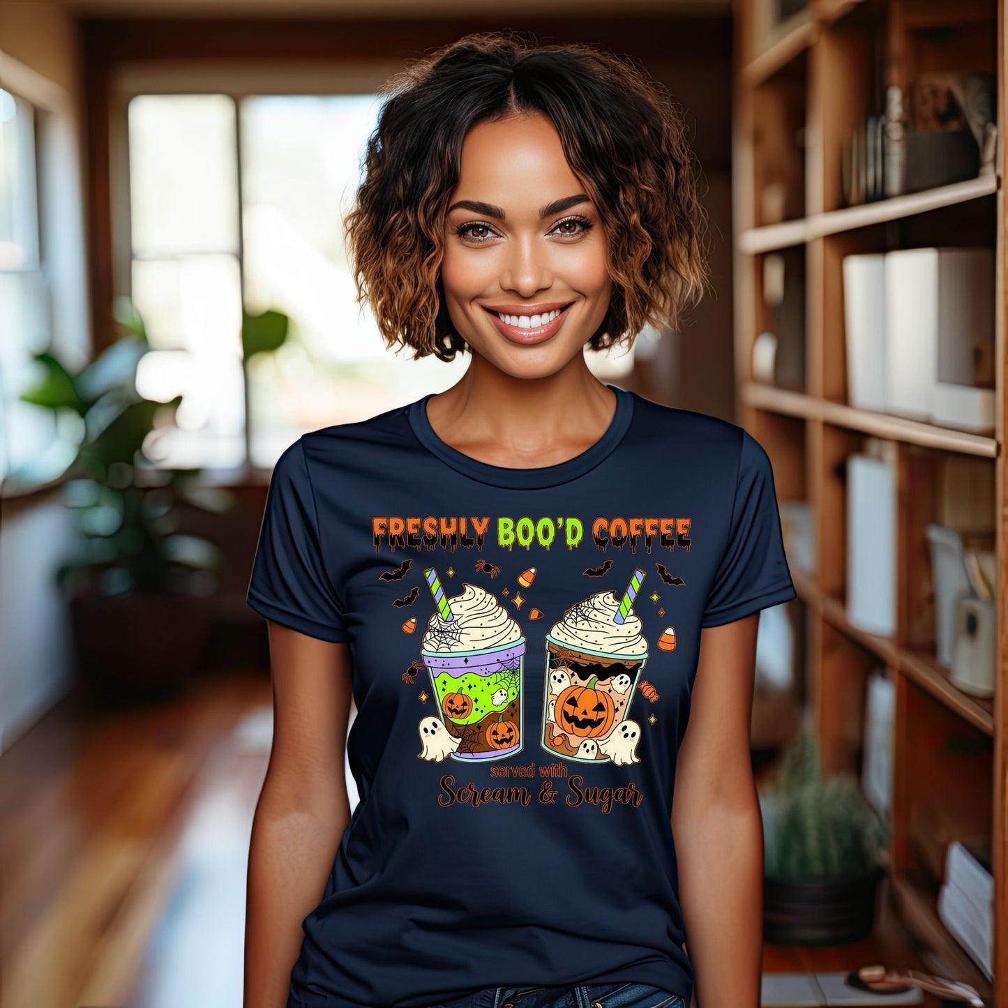 Freshly Boo’d Coffee Halloween T-Shirt – Cute Ghost Pumpkin Latte Graphic Tee