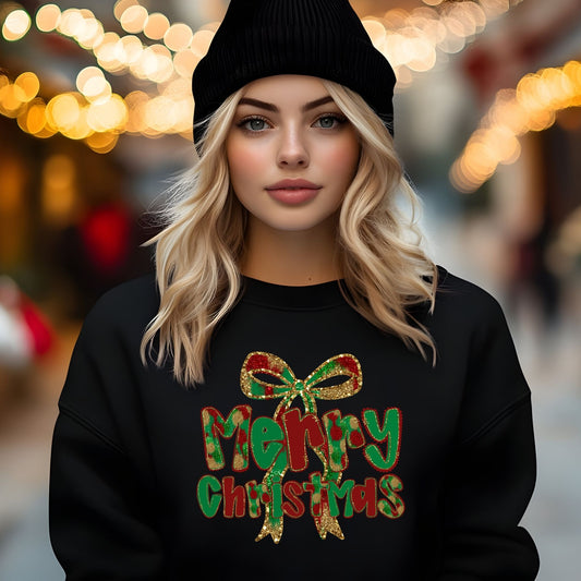 Christmas Glitter Bow Sweatshirt - Designs By Dice