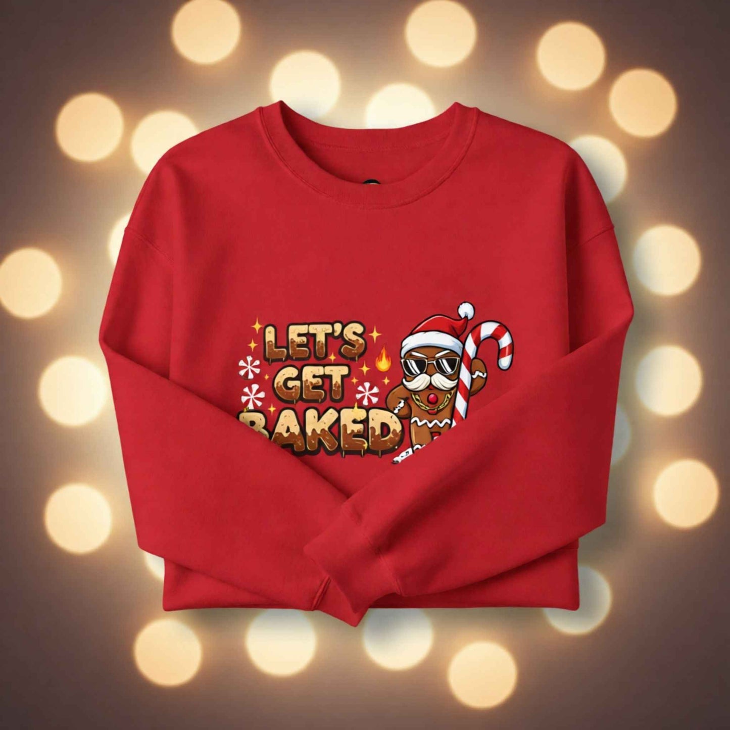 Let’s Get Baked Gingerbread Christmas Sweater – Funny Holiday Crewneck, Adult Humor Christmas Sweatshirt, Gingerbread Santa Pullover