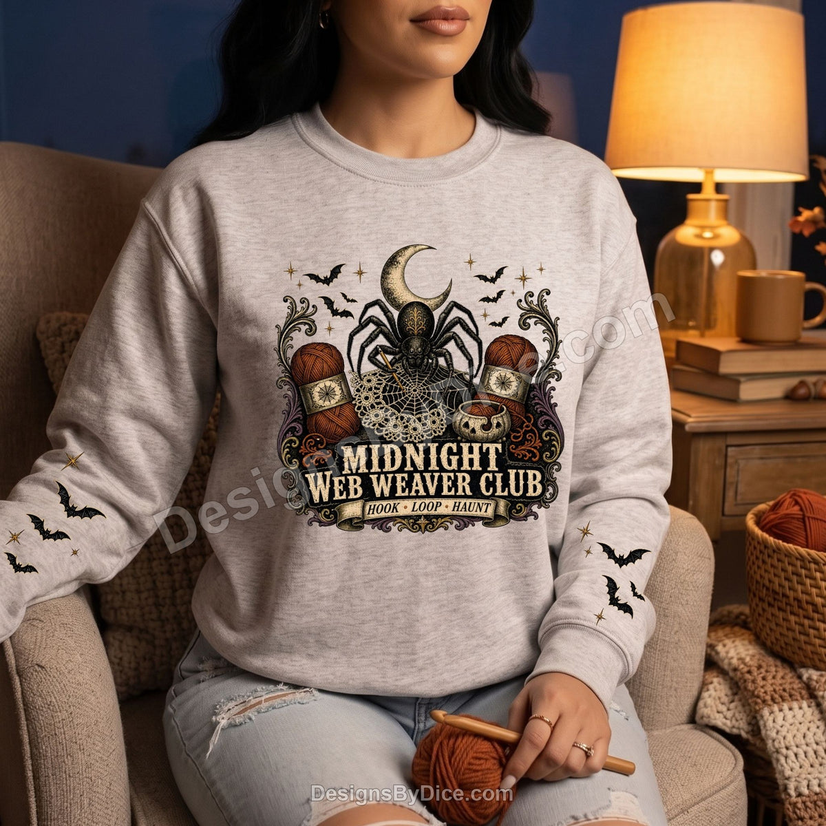 Midnight Web Weaver Club Halloween Crochet Sweatshirt