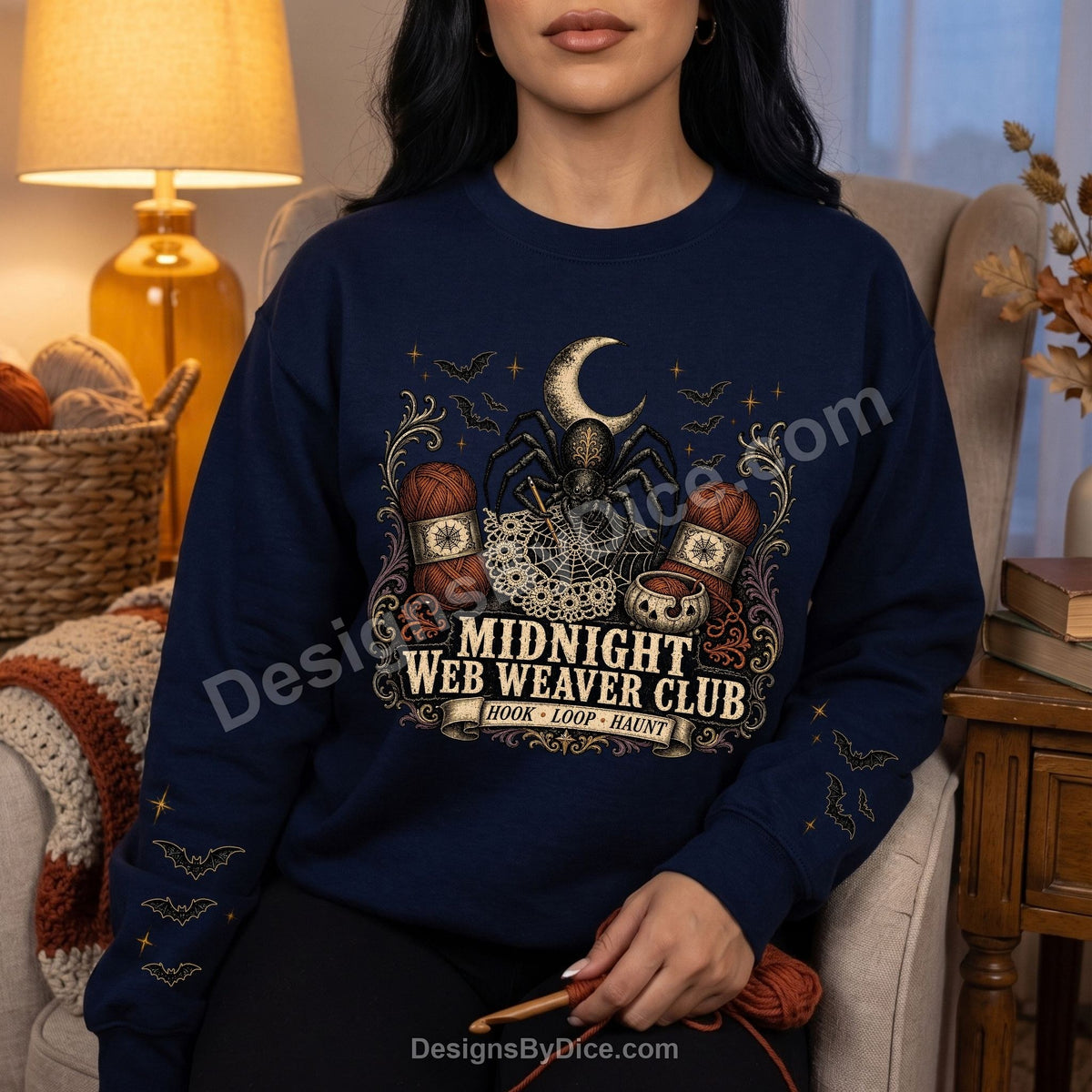 Midnight Web Weaver Club Halloween Crochet Sweatshirt