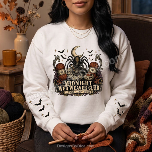 Midnight Web Weaver Club Halloween Crochet Sweatshirt