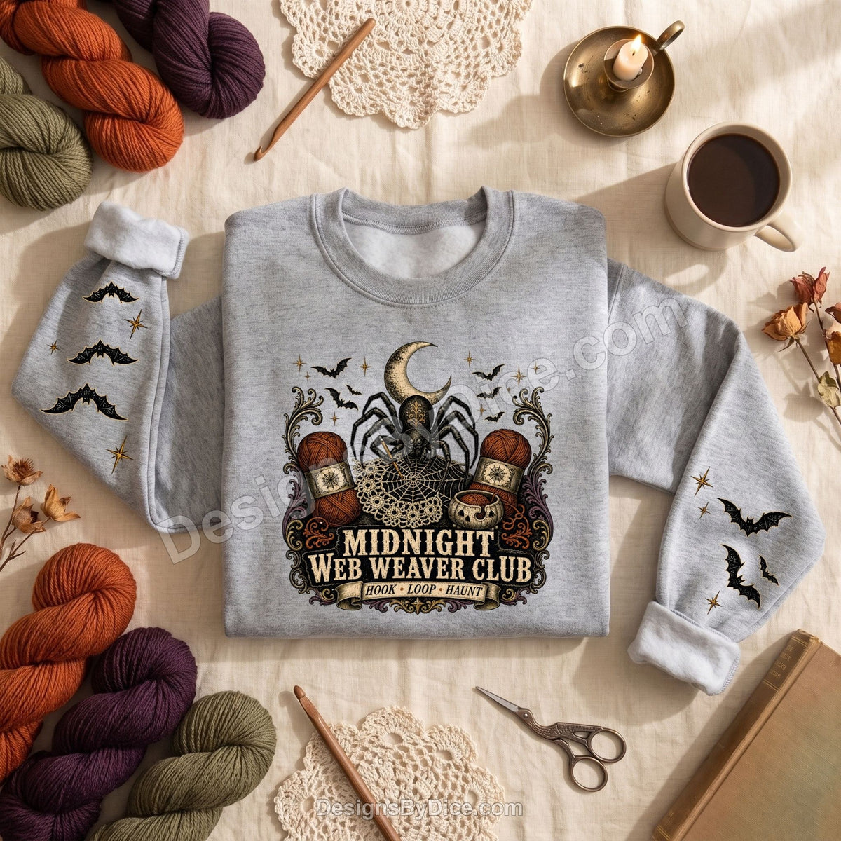Midnight Web Weaver Club Halloween Crochet Sweatshirt