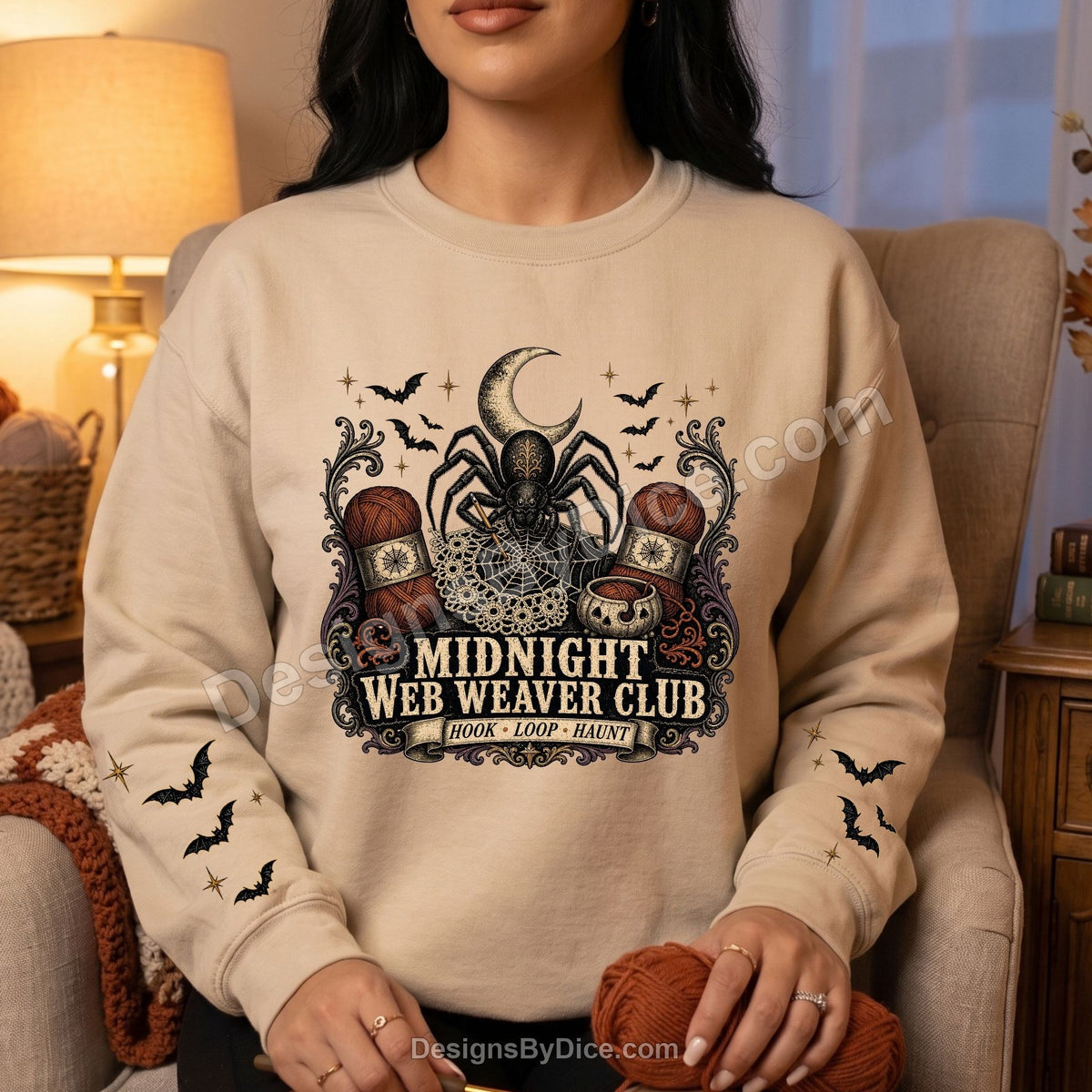 Midnight Web Weaver Club Halloween Crochet Sweatshirt