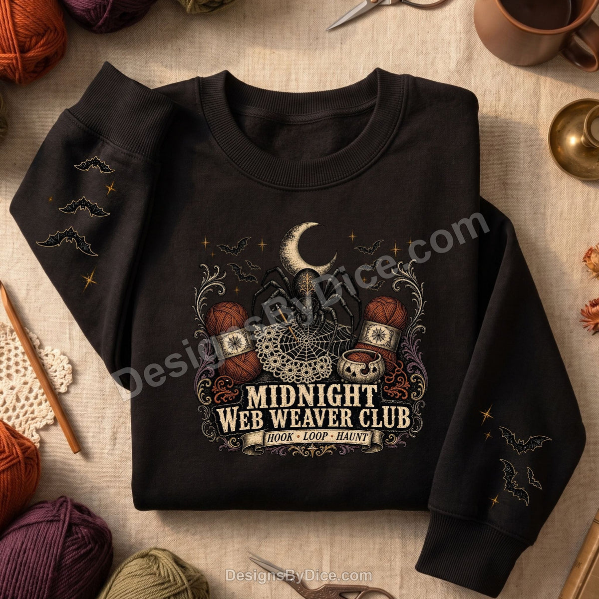 Midnight Web Weaver Club Halloween Crochet Sweatshirt