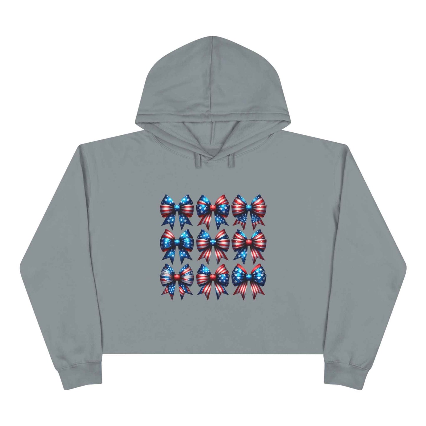 Patriotic Crop Hoodie with Red, White, and Blue Bows
