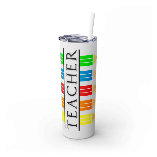 Colorful Teacher Skinny Tumbler with Straw – 20oz