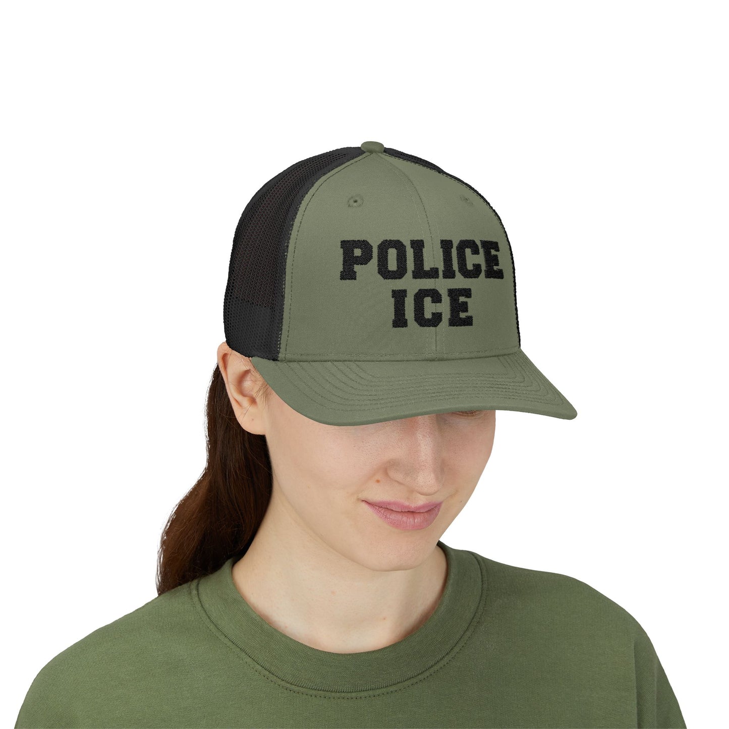 Police Ice Snapback Trucker Cap - Bold Black Text