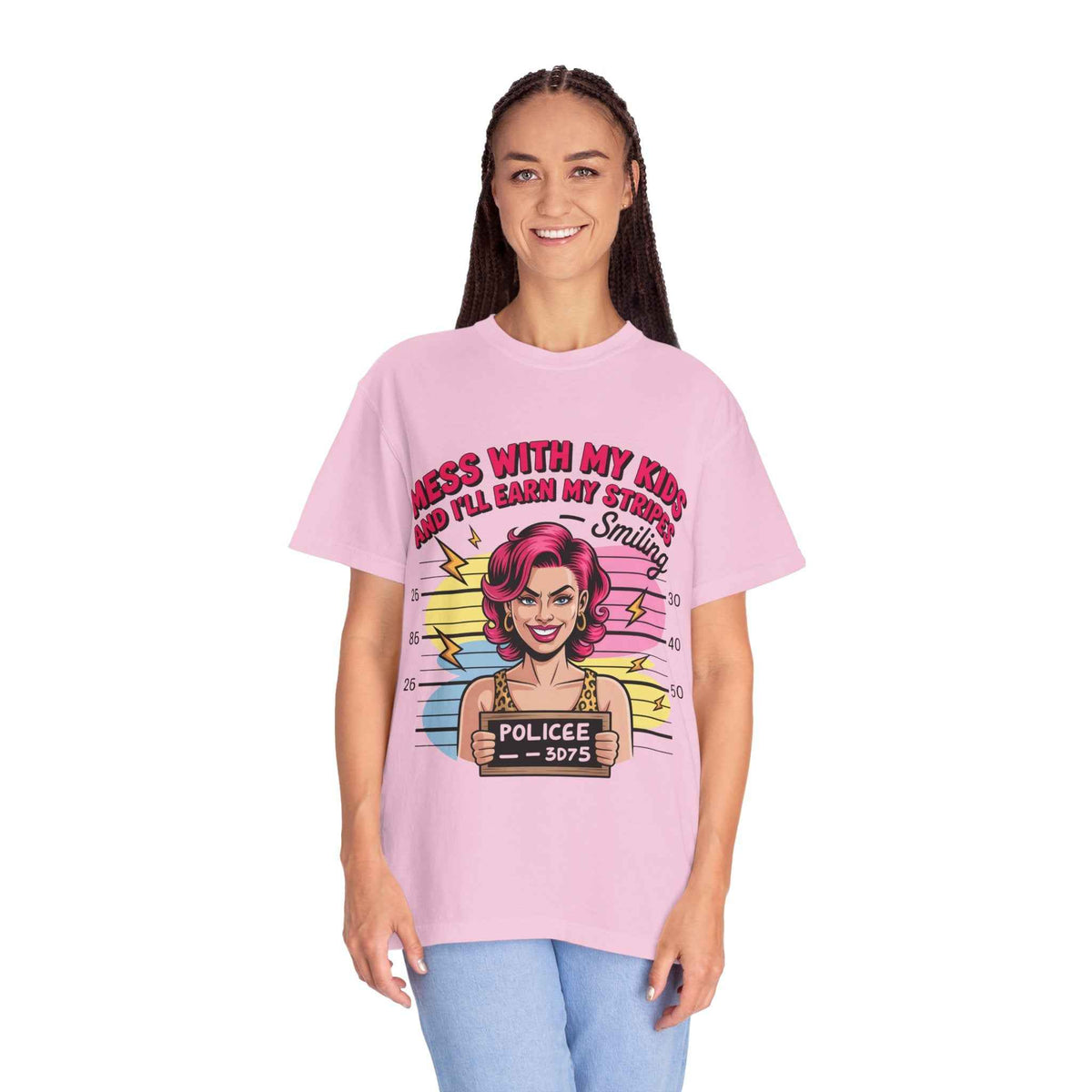 Funny "Mess with My Kids and I'll Earn My Stripes" Graphic Tee