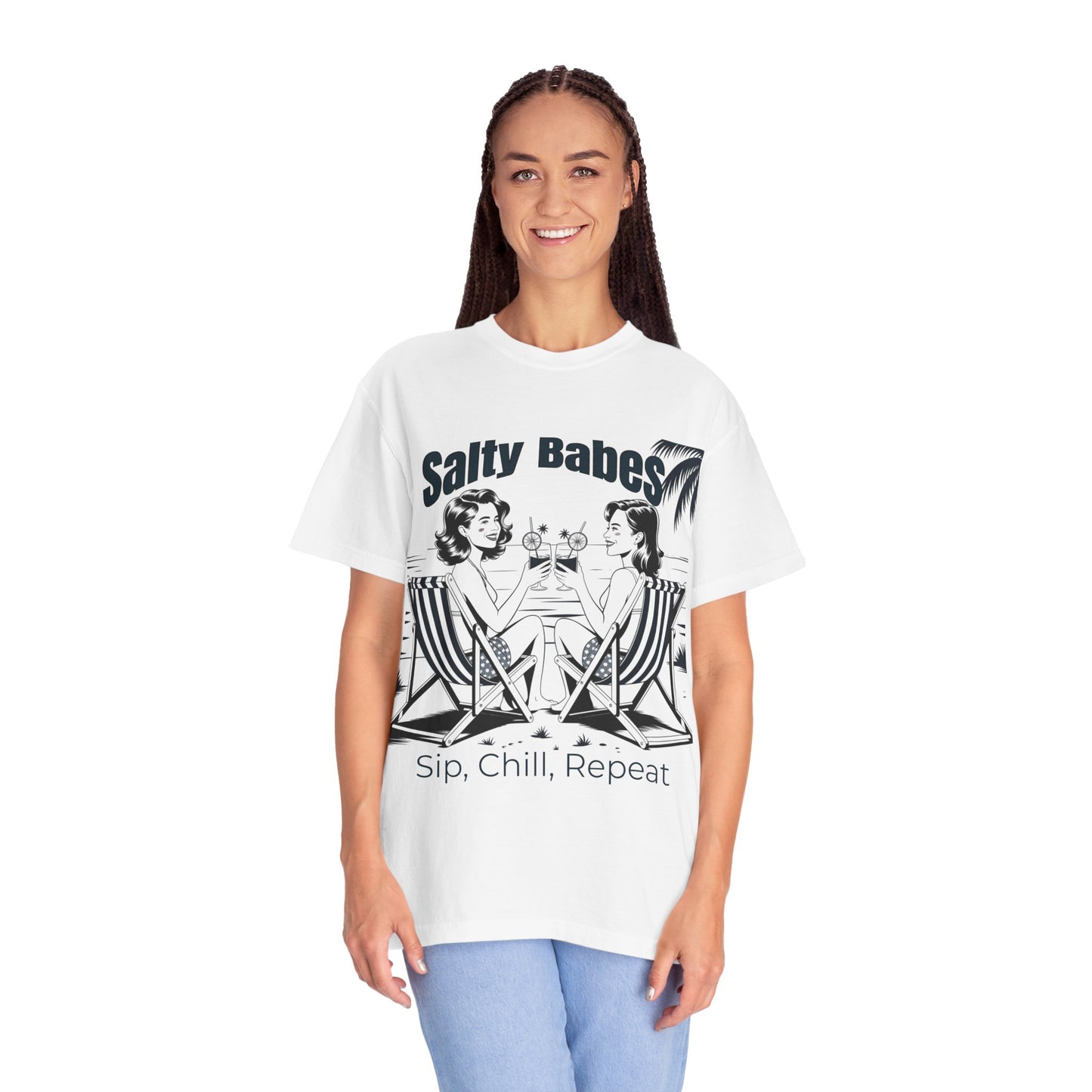 Salty Babes Graphic T-Shirt - Sip, Chill, Repeat - Perfect for Beach Lovers