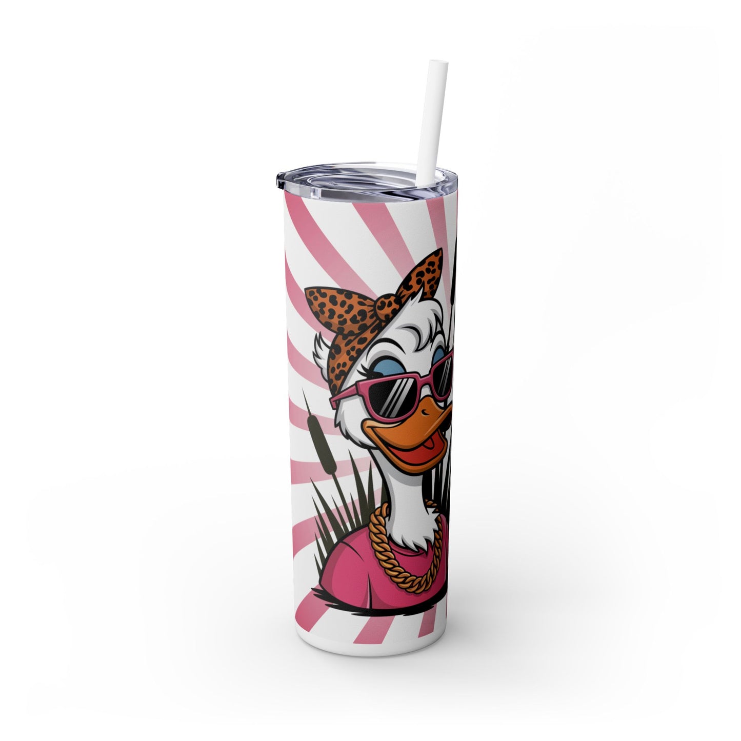 Stay Quackin' Skinny Tumbler with Straw - 20oz Pink Duck Design