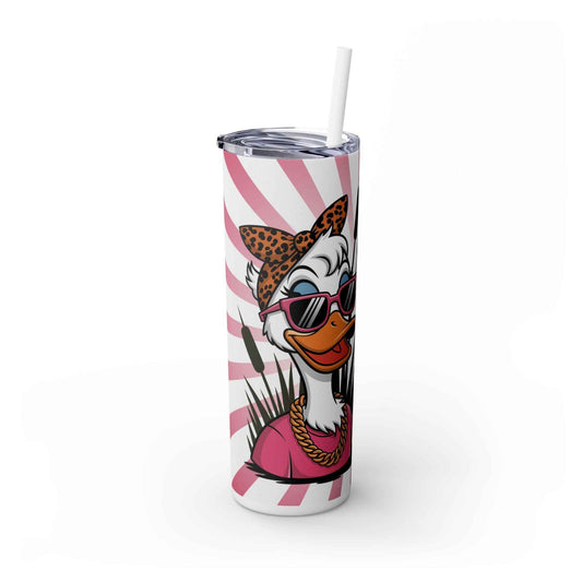 Stay Quackin' Skinny Tumbler with Straw - 20oz Pink Duck Design