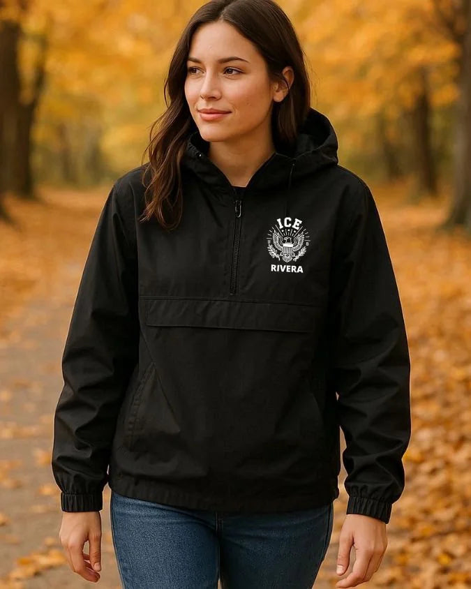 Custom ICE Embroidered Champion Jacket – Add Your Name | Police ICE Windbreaker Apparel