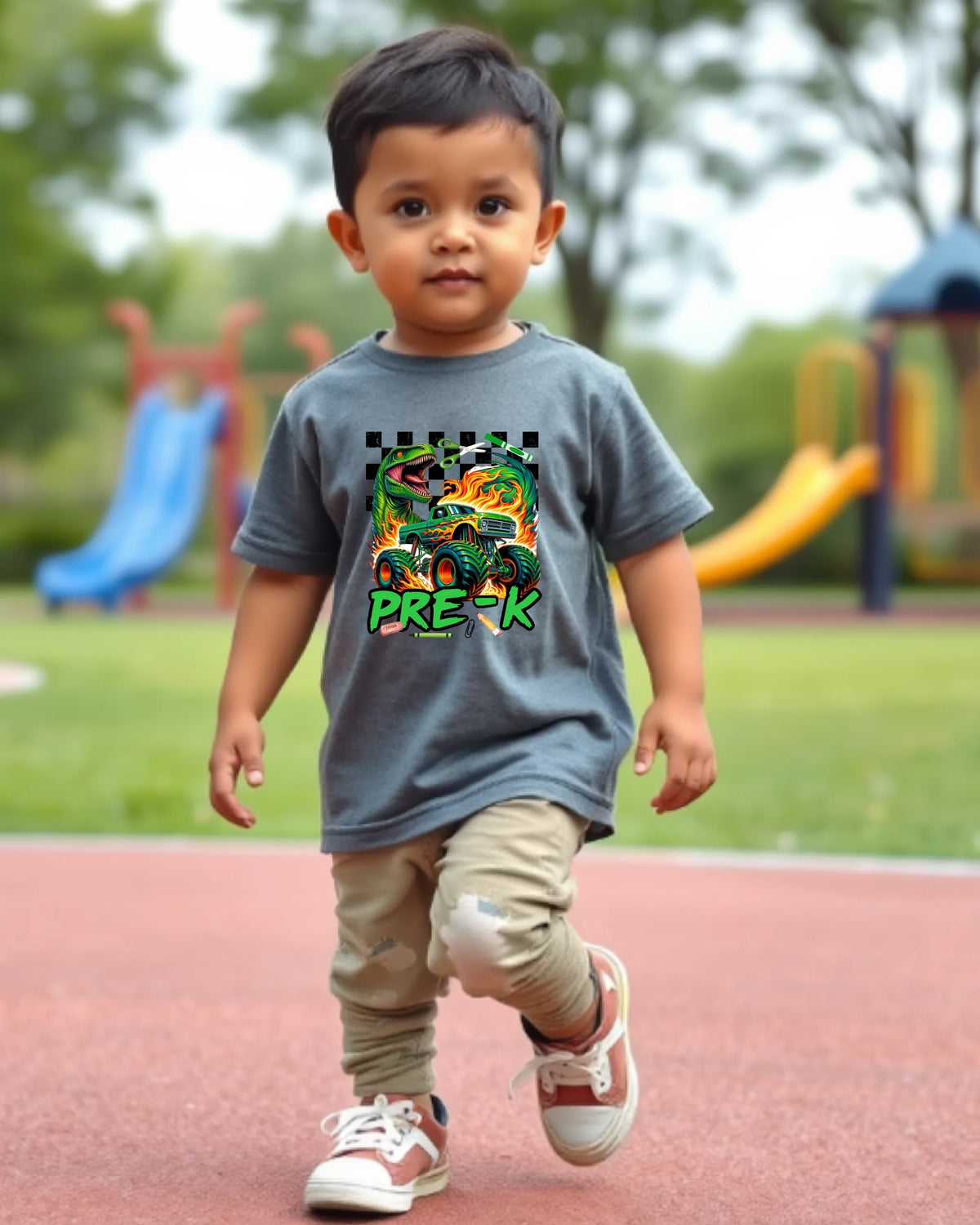 Roaring Into School dinosaur monster truck first day of school T-shirt