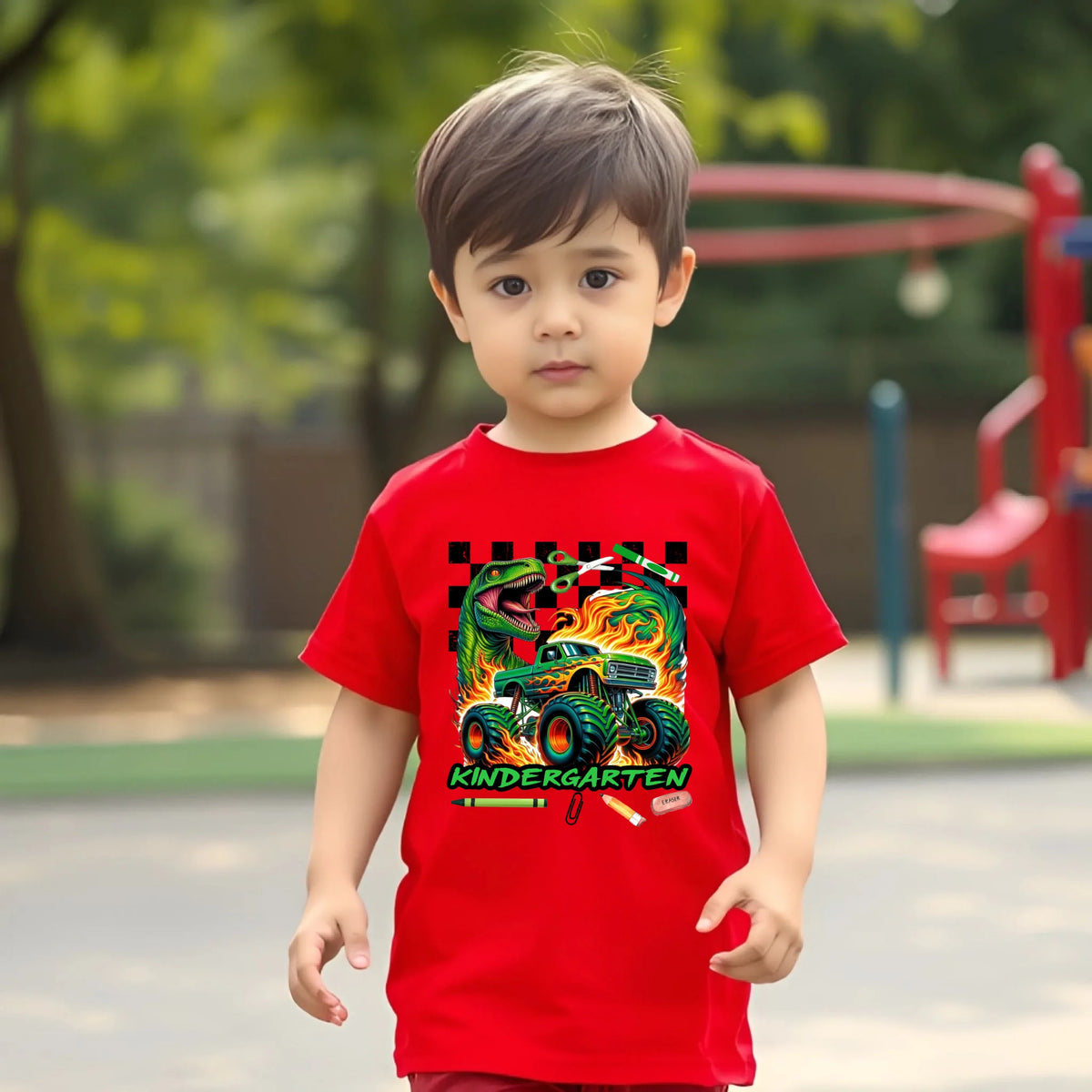 Roaring Into School dinosaur monster truck first day of school T-shirt