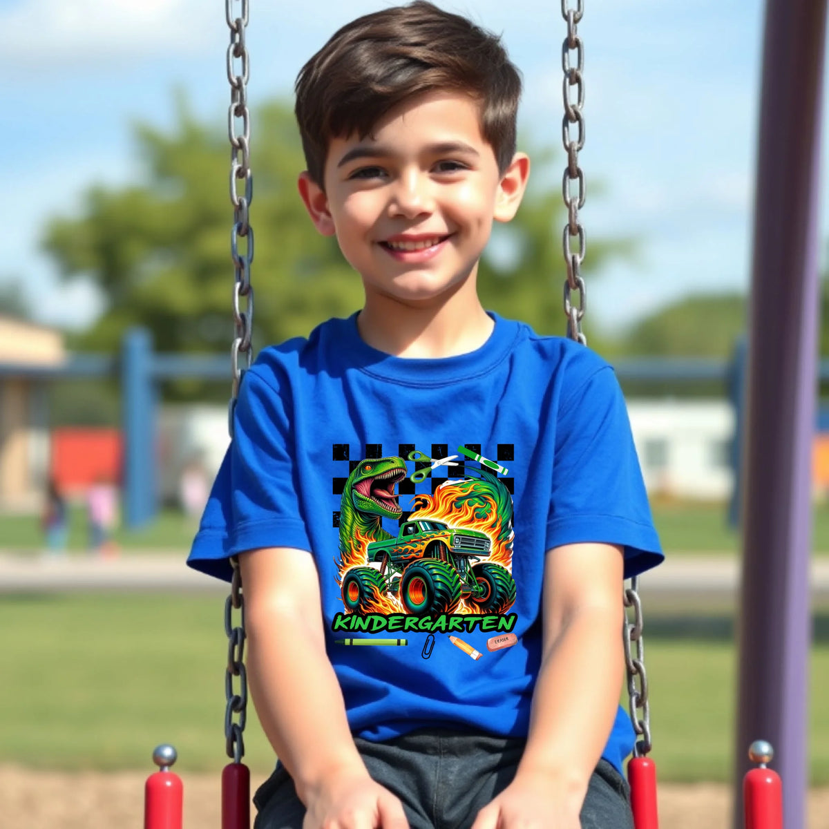 Roaring Into School dinosaur monster truck first day of school T-shirt