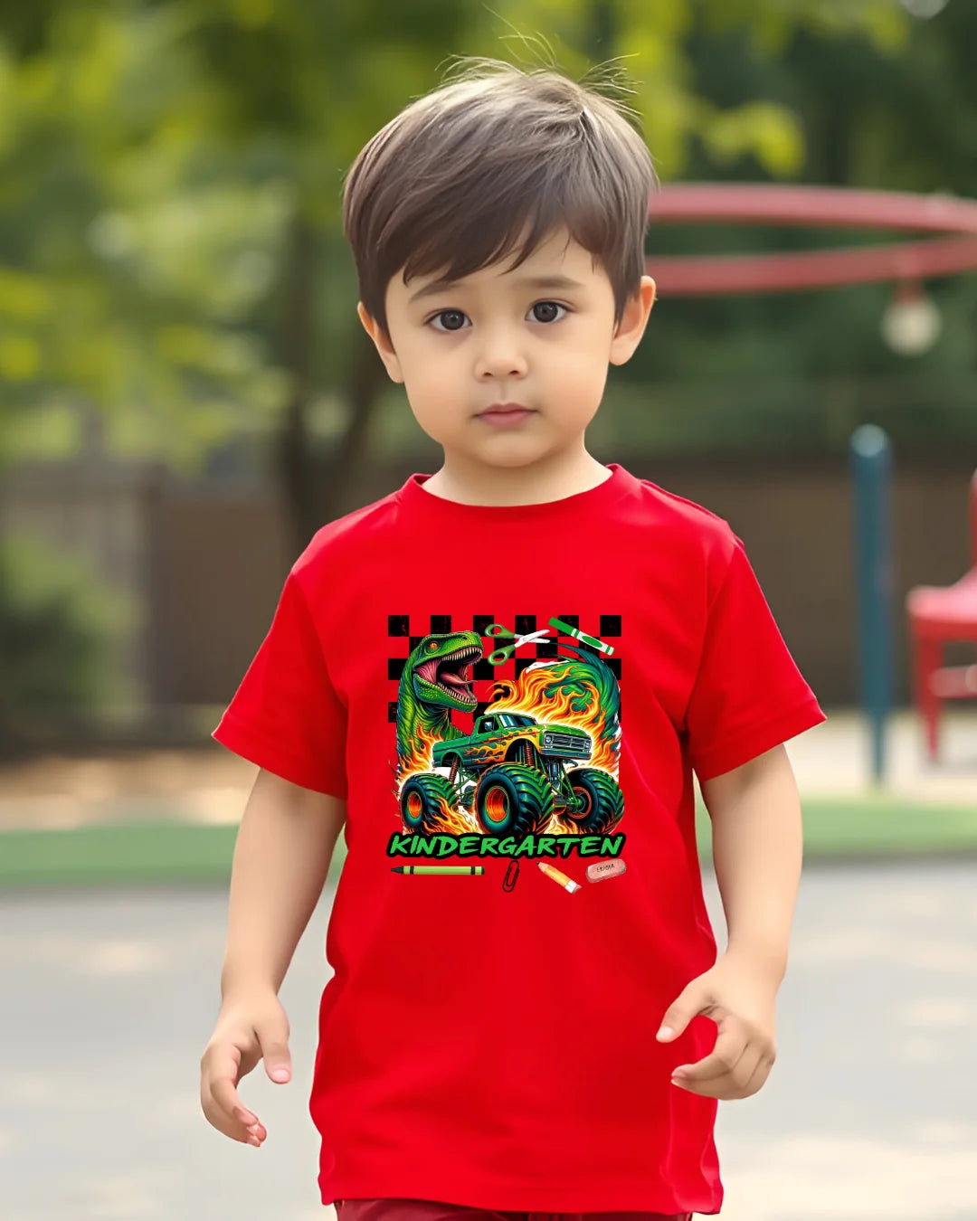 Roaring Into School dinosaur monster truck first day of school T-shirt