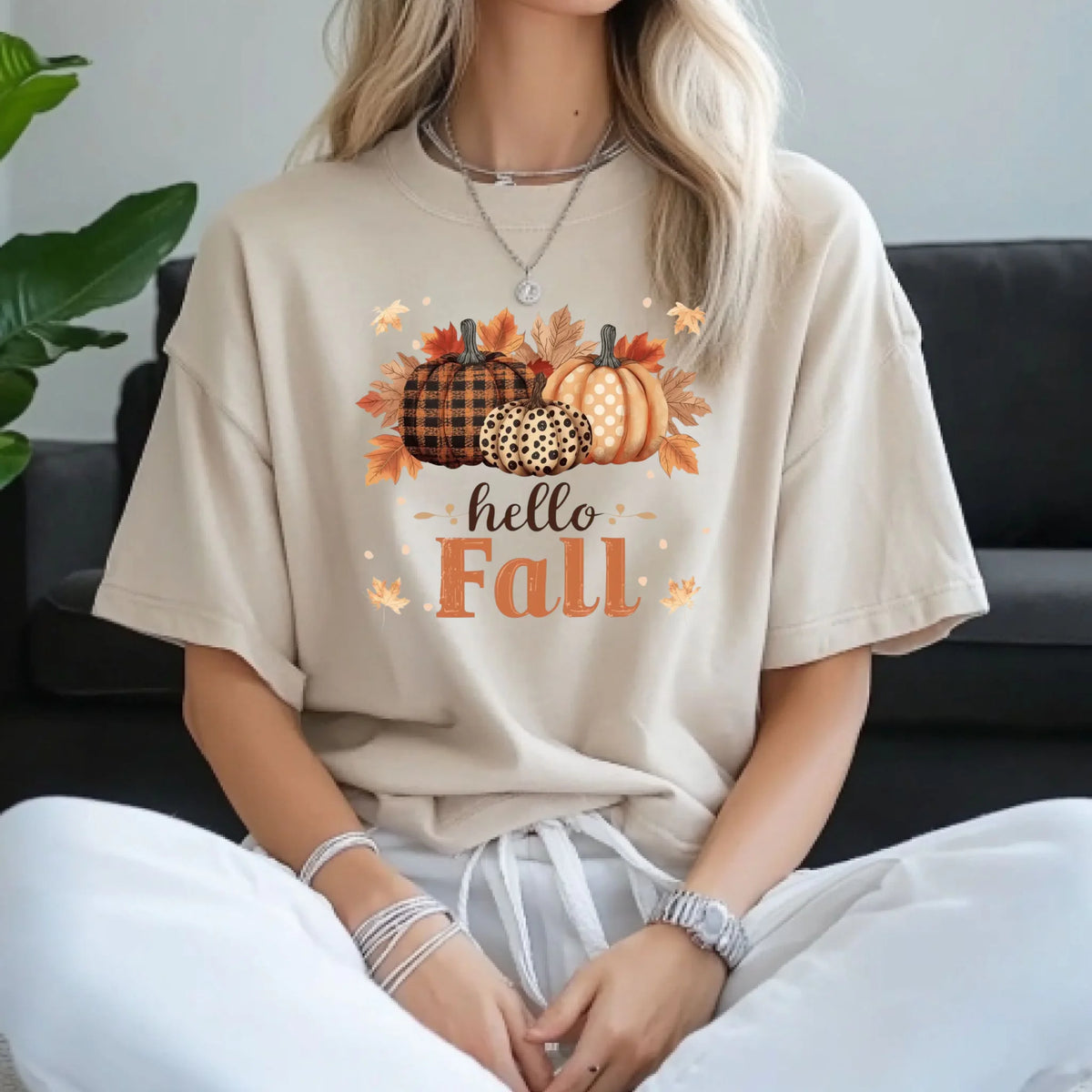 Hello Fall pumpkin season graphic shirt and crewneck