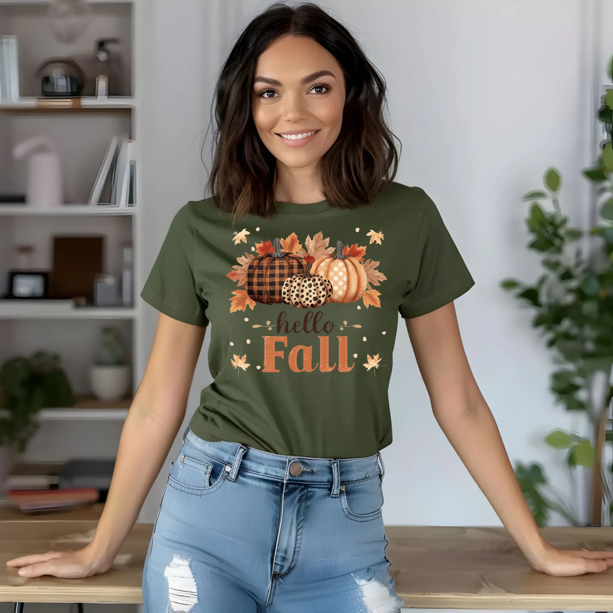 Hello Fall pumpkin season graphic shirt and crewneck