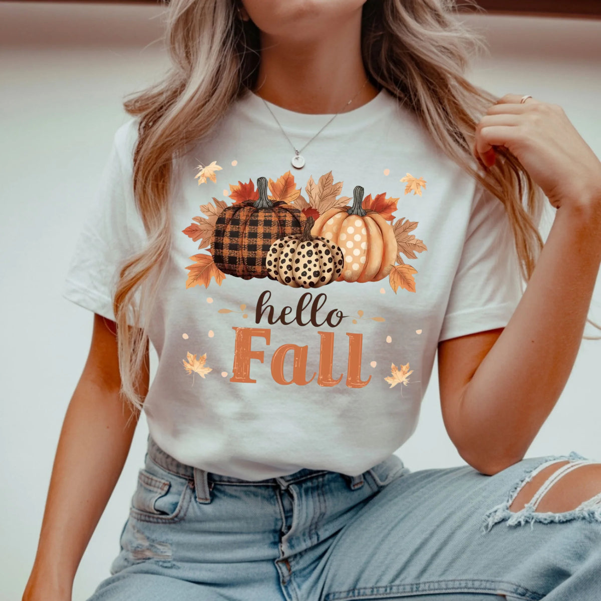 Hello Fall pumpkin season graphic shirt and crewneck