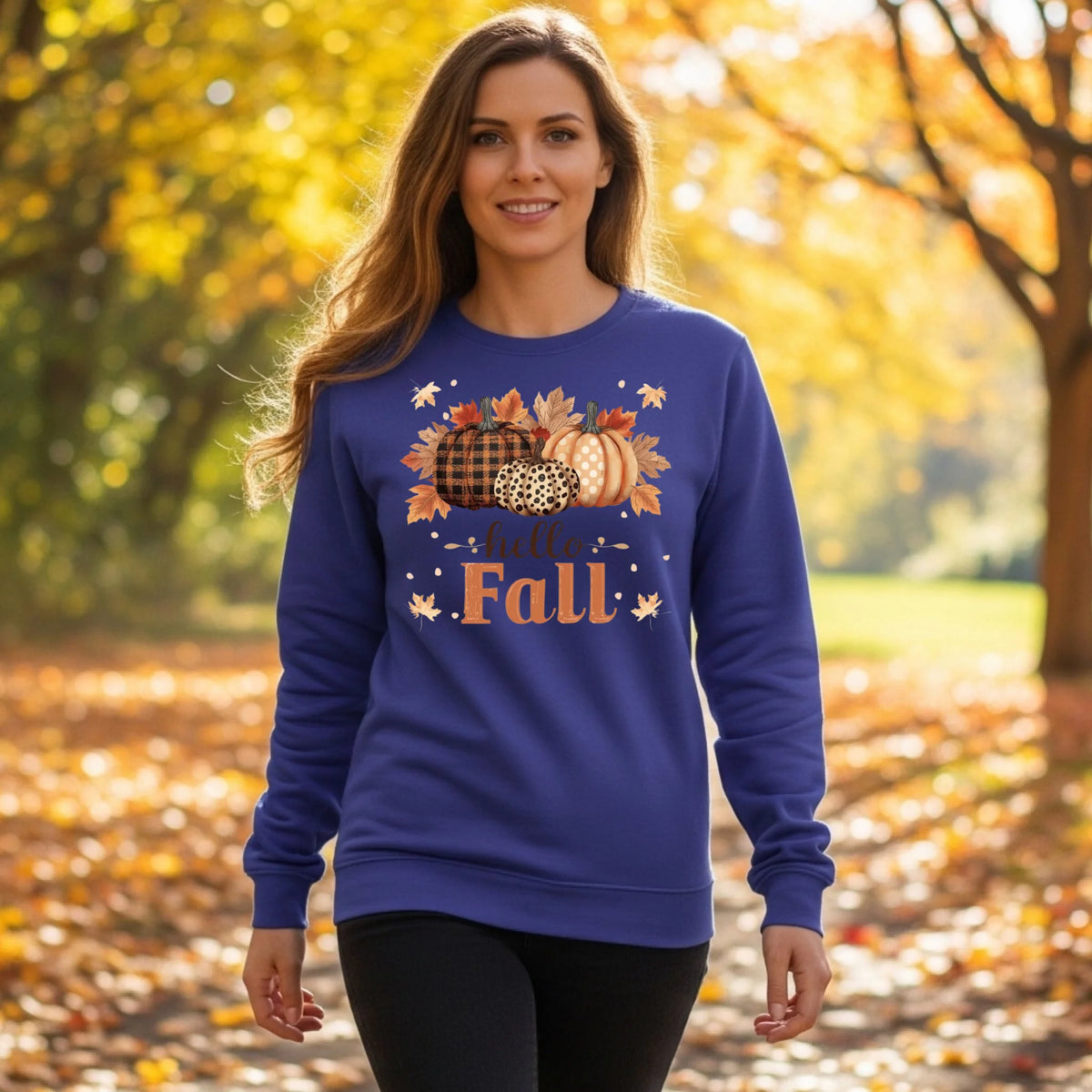Hello Fall pumpkin season graphic shirt and crewneck