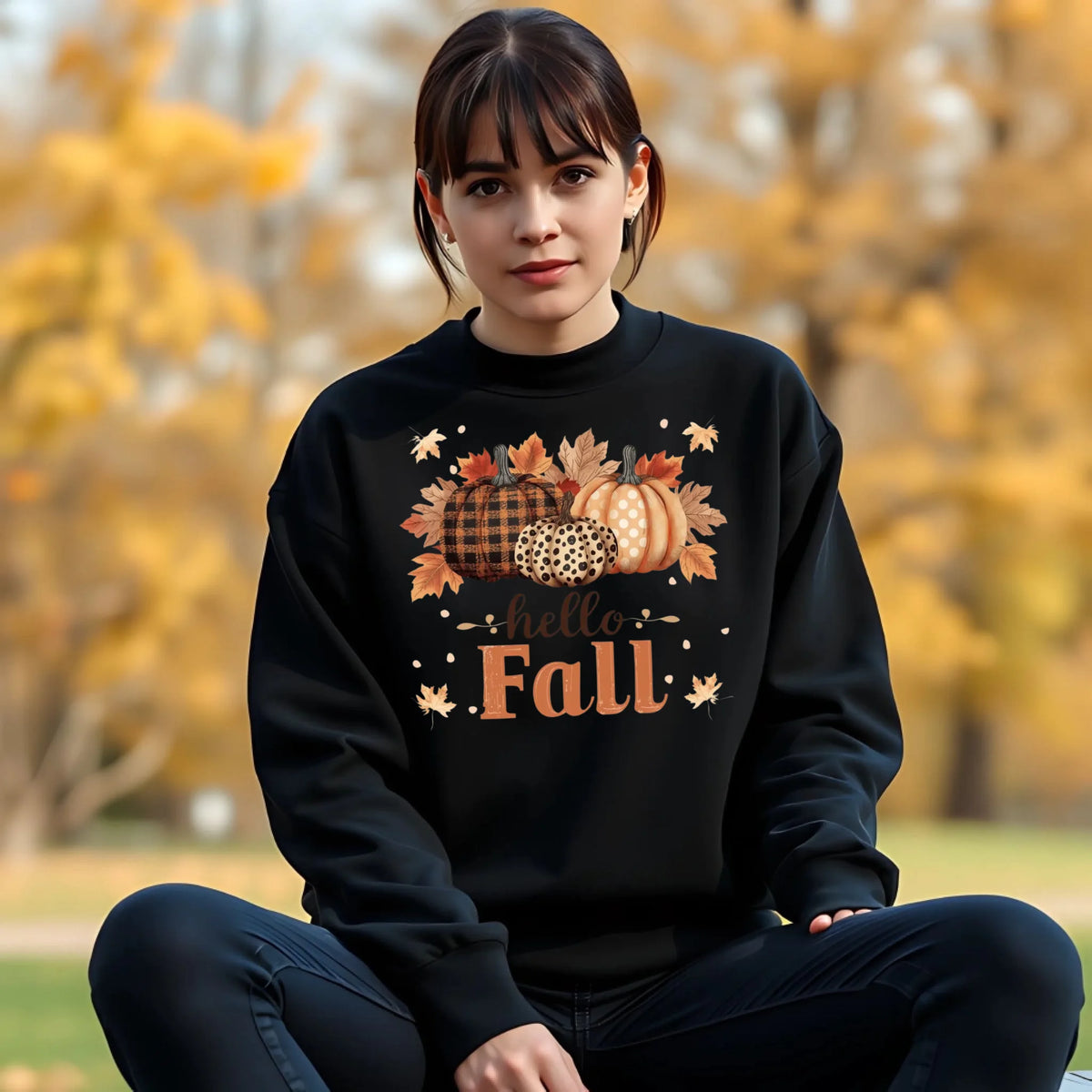 Hello Fall pumpkin season graphic shirt and crewneck