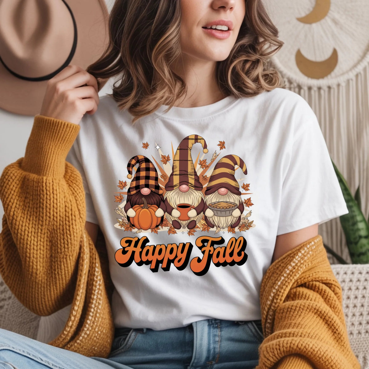 Happy Fall Gnome Squad autumn graphic shirt and crewneck