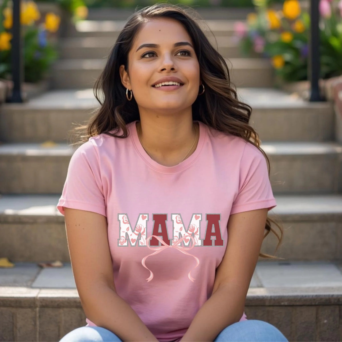 Mama and Mini matching varsity floral bow shirts