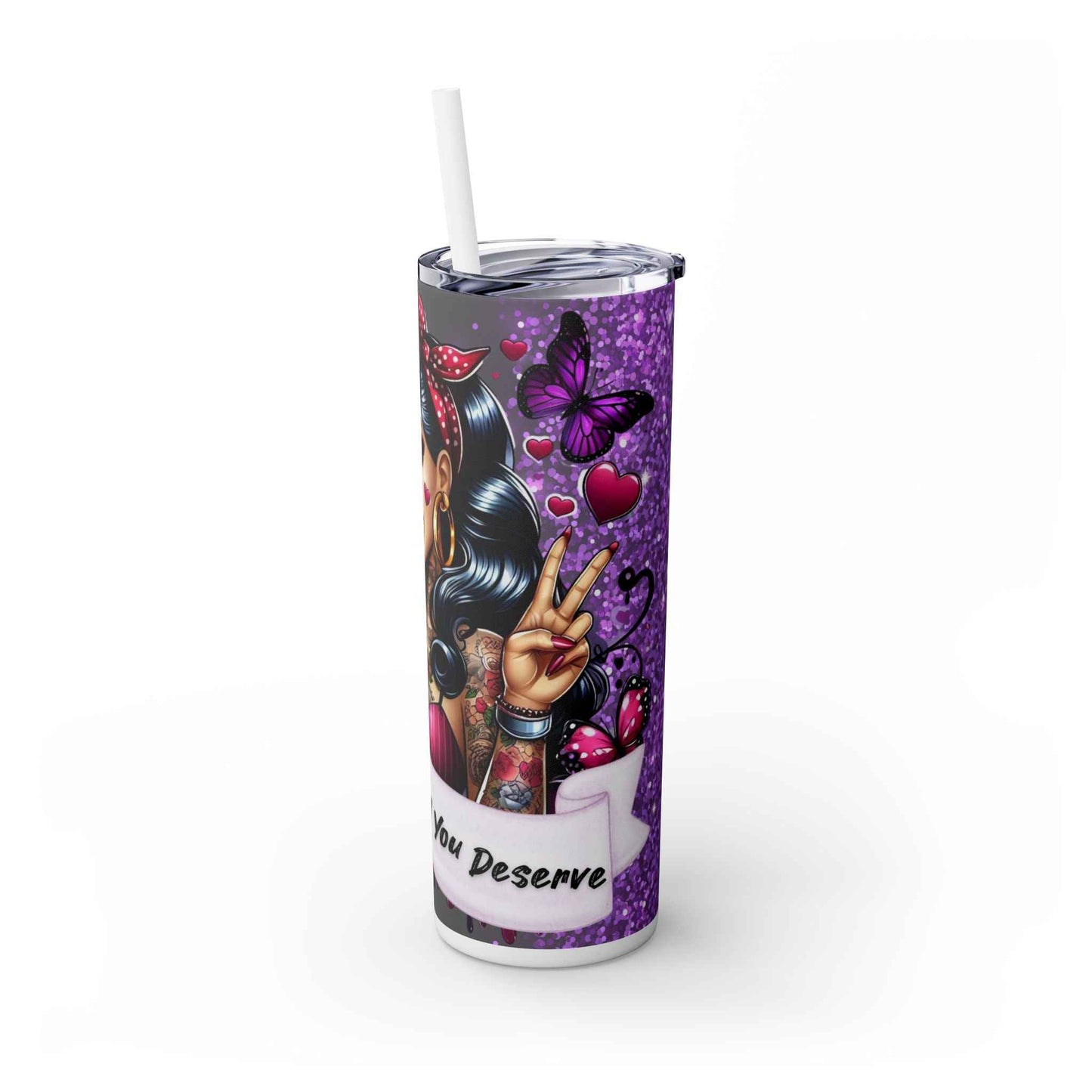 Vintage-Inspired Tattoo Art Skinny Tumbler with Straw - 20oz