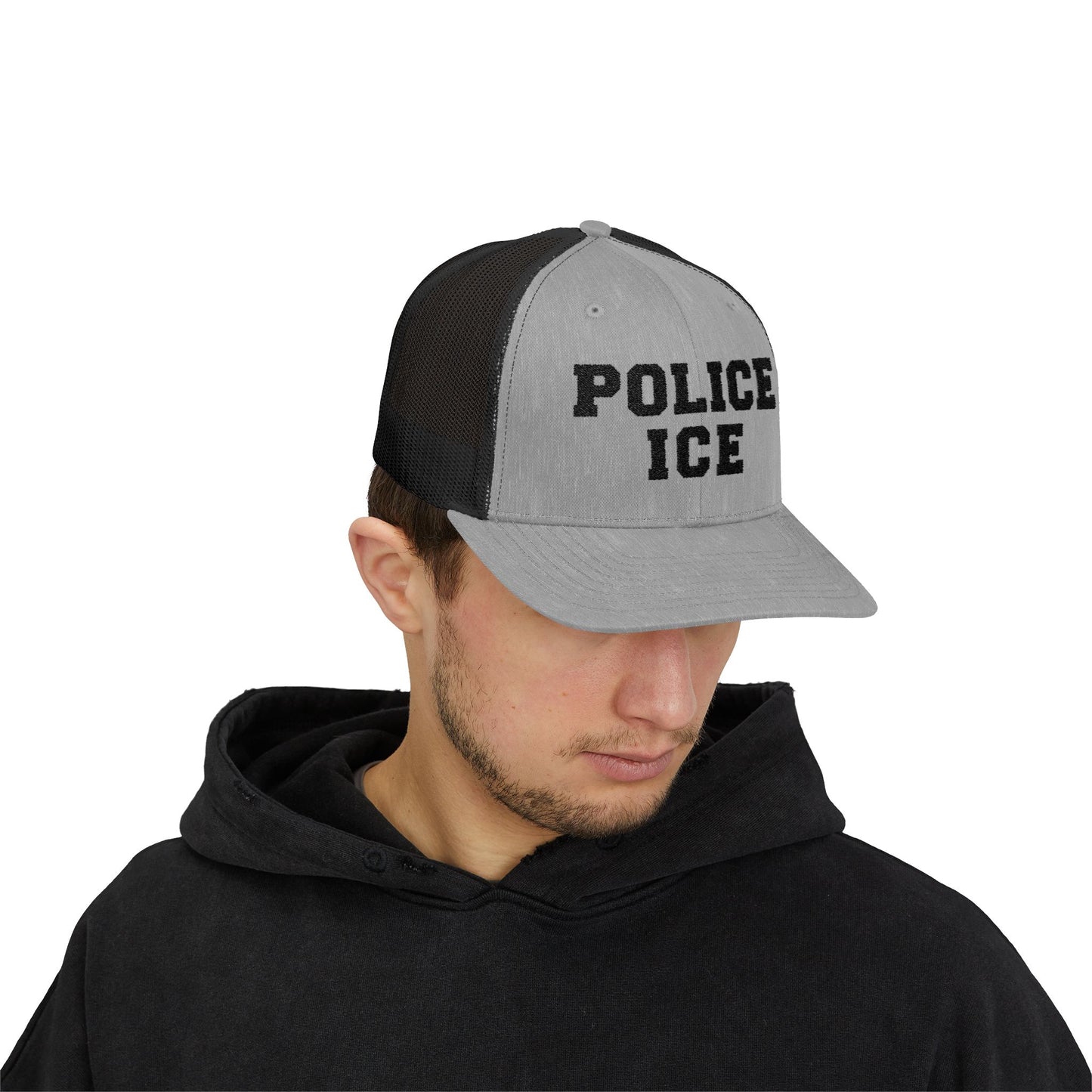 Police Ice Snapback Trucker Cap - Bold Black Text