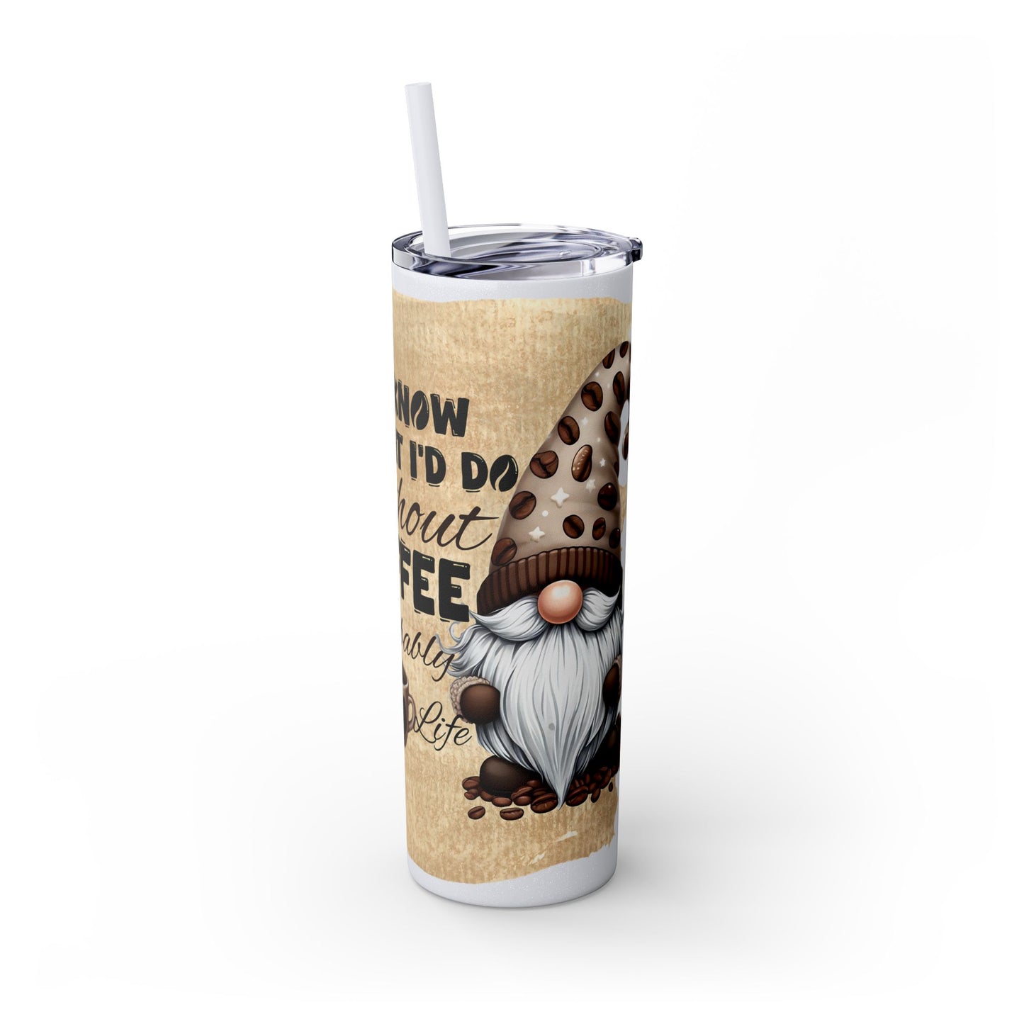 Coffee Lovers Gnome Design 20oz Skinny Tumbler with Straw
