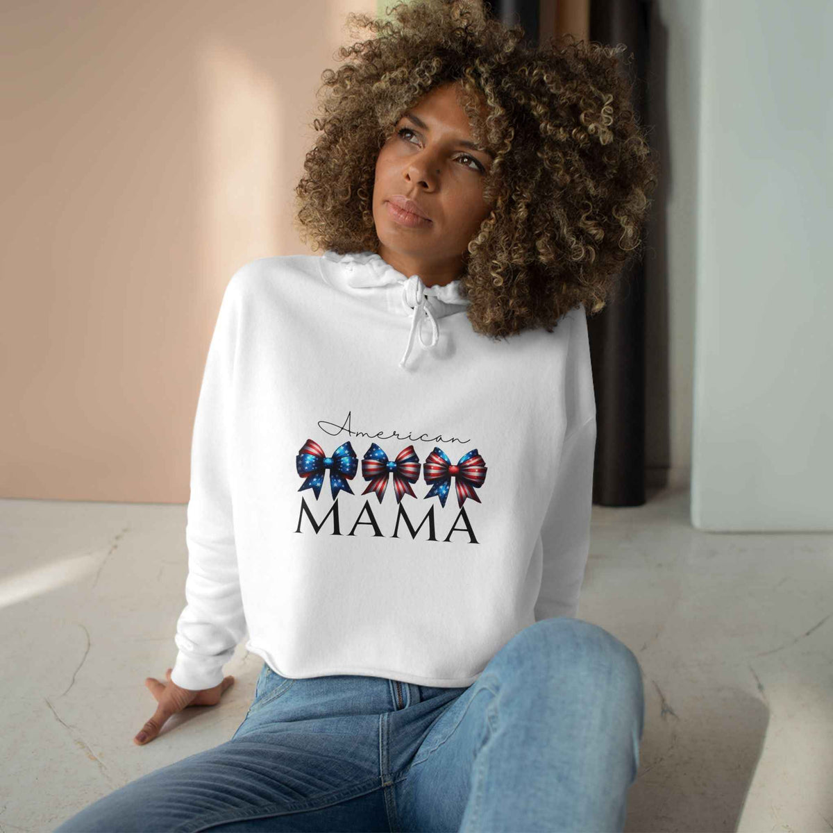 Patriotic American Mama Crop Hoodie