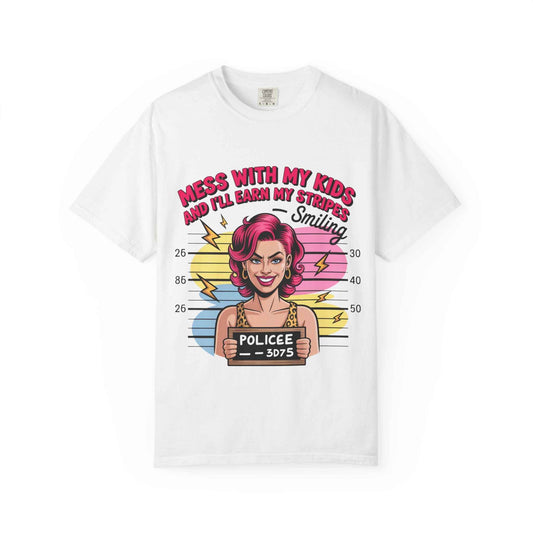 Funny "Mess with My Kids and I'll Earn My Stripes" Graphic Tee