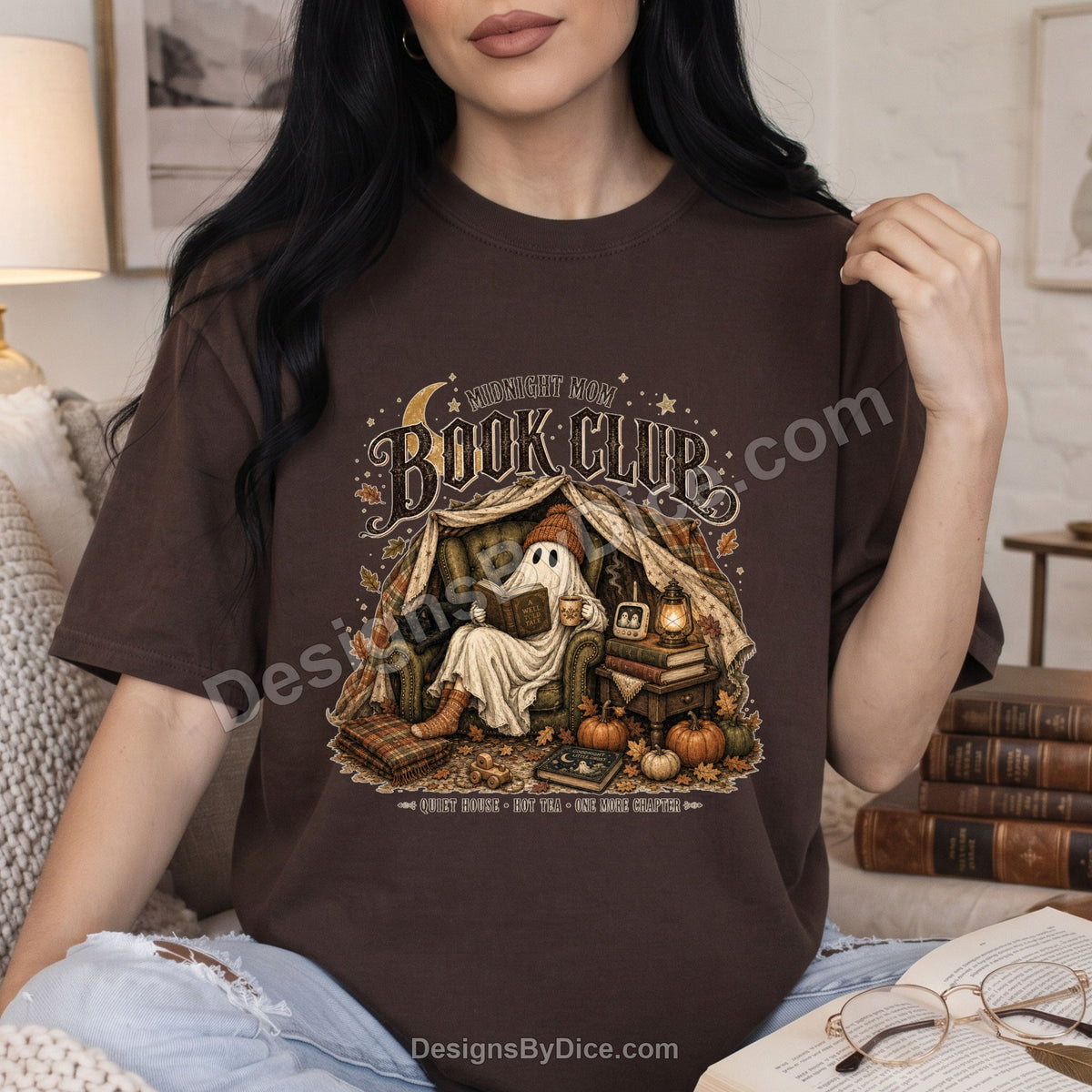 Midnight Mom Book Club Shirt | Cozy Book Lover Ghost Graphic Tee
