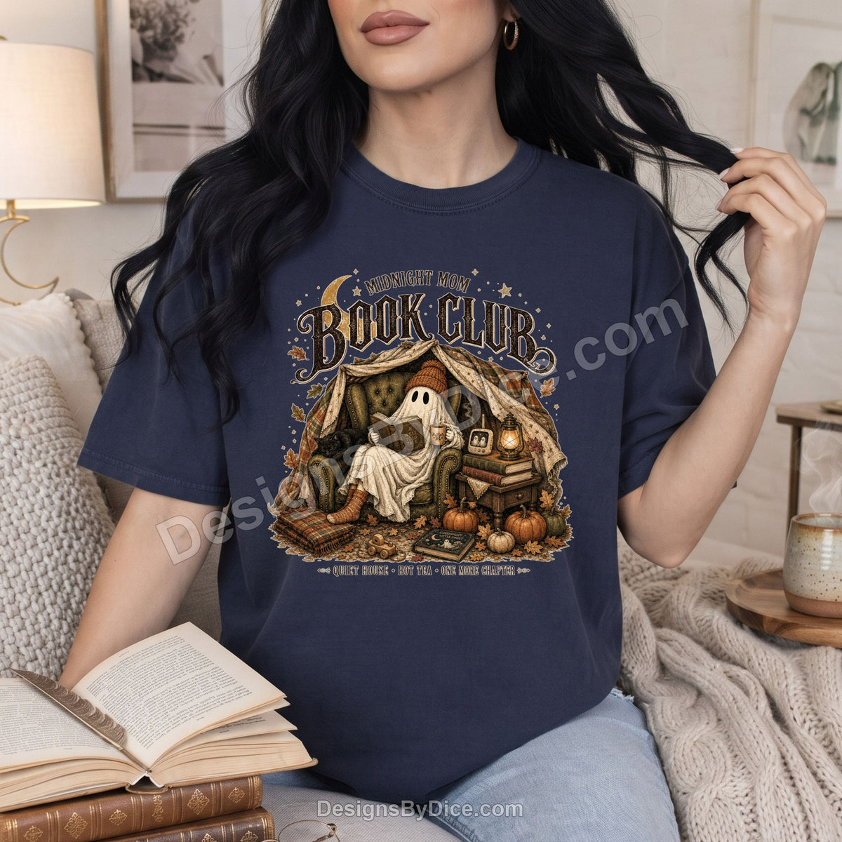 Midnight Mom Book Club Shirt | Cozy Book Lover Ghost Graphic Tee