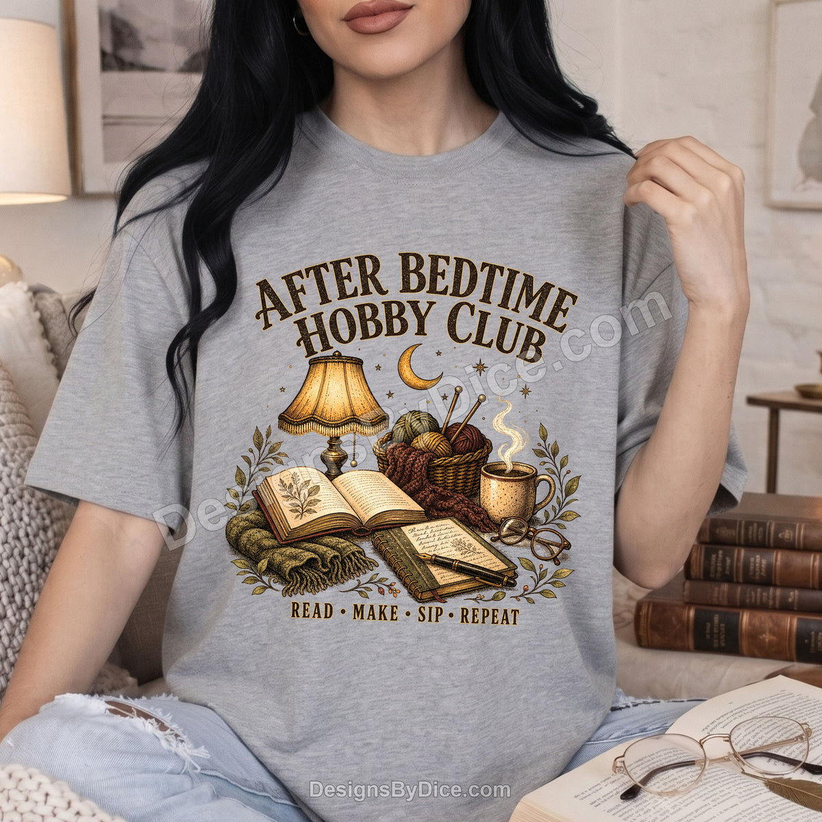 After Bedtime Hobby Club Tee | Cozy Reading & Knitting Shirt