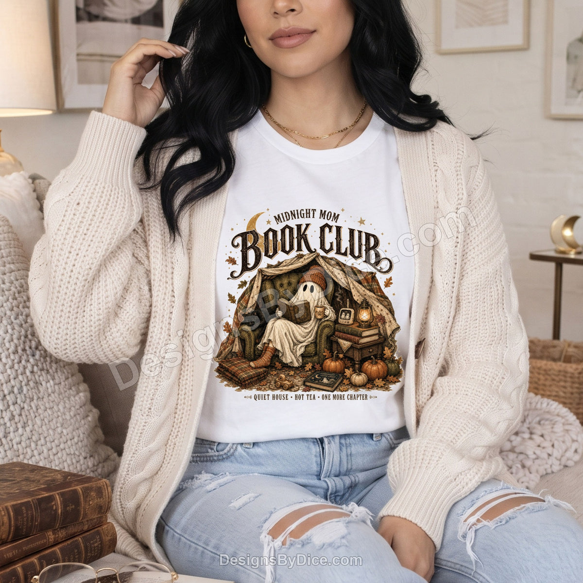 Midnight Mom Book Club Shirt | Cozy Book Lover Ghost Graphic Tee