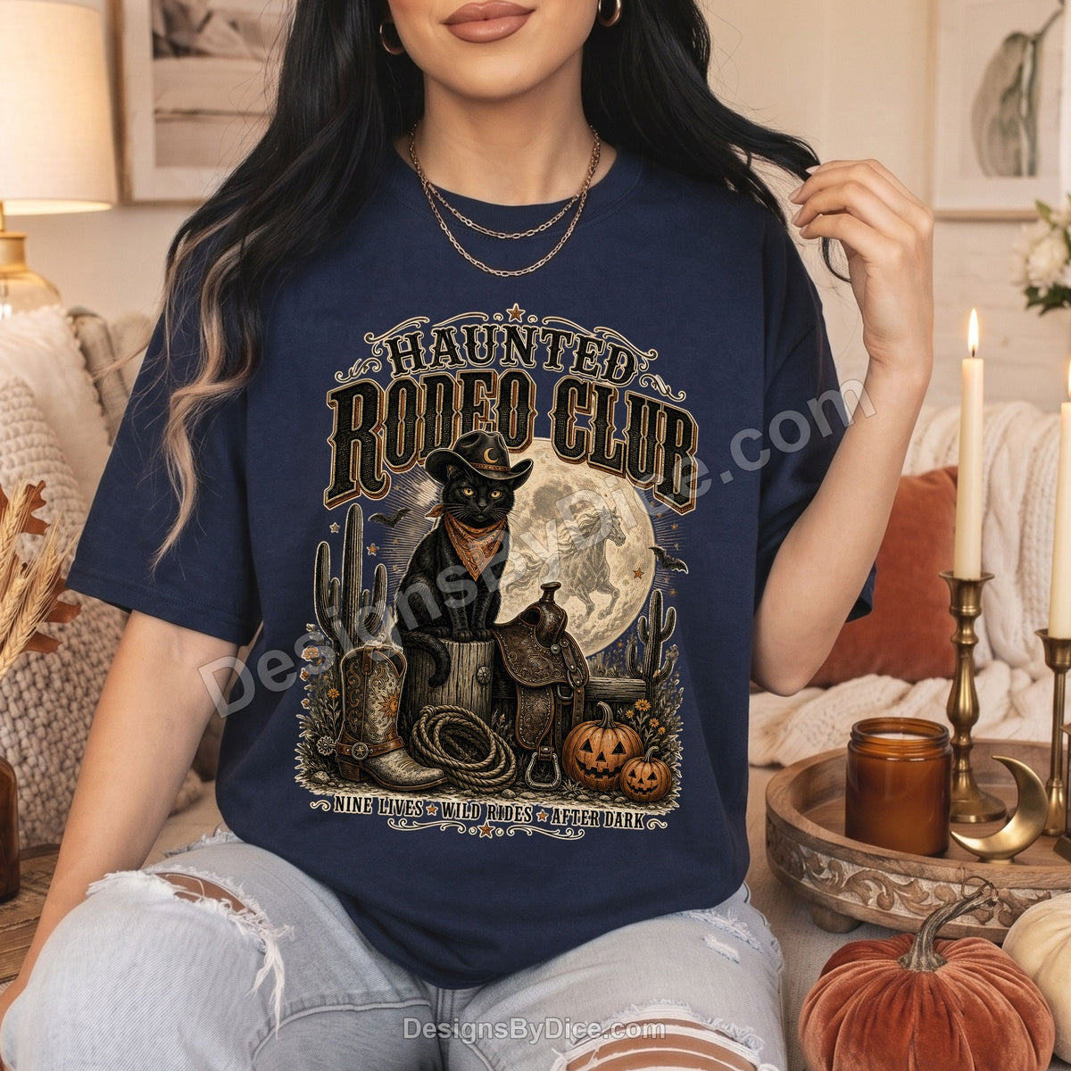 Haunted Rodeo Club Shirt | Western Black Cat Halloween Tee