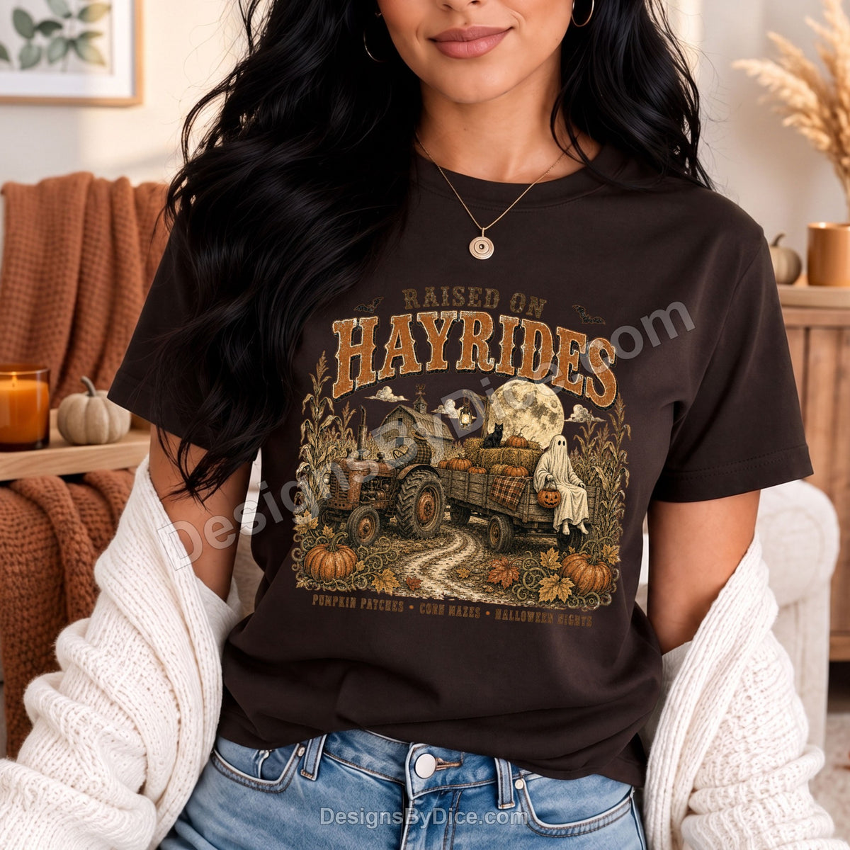 Raised on Hayrides Shirt | Vintage Halloween Farm Graphic Tee