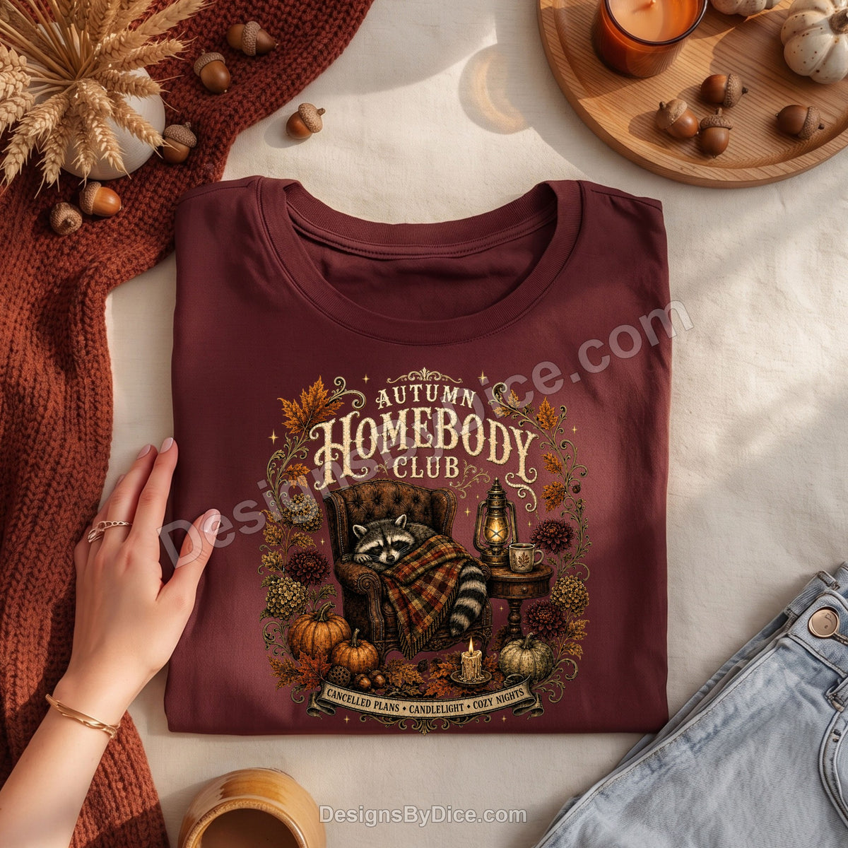 Autumn Homebody Club Shirt | Cozy Fall Raccoon Graphic Tee