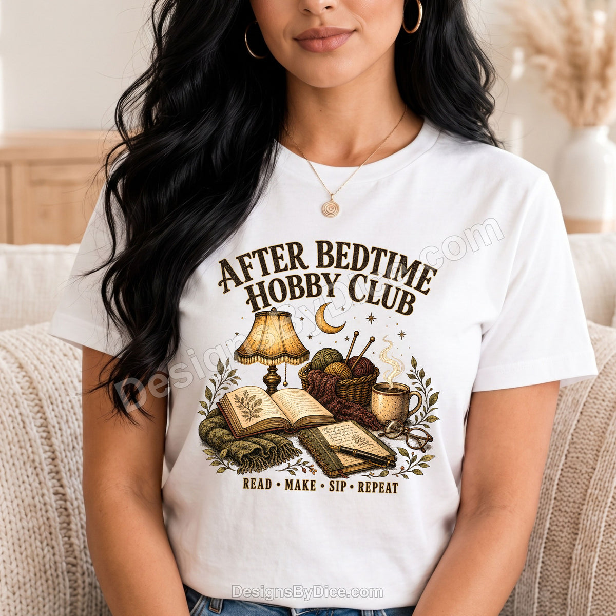 After Bedtime Hobby Club Tee | Cozy Reading & Knitting Shirt