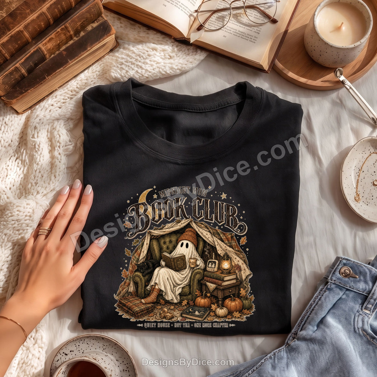 Midnight Mom Book Club Shirt | Cozy Book Lover Ghost Graphic Tee
